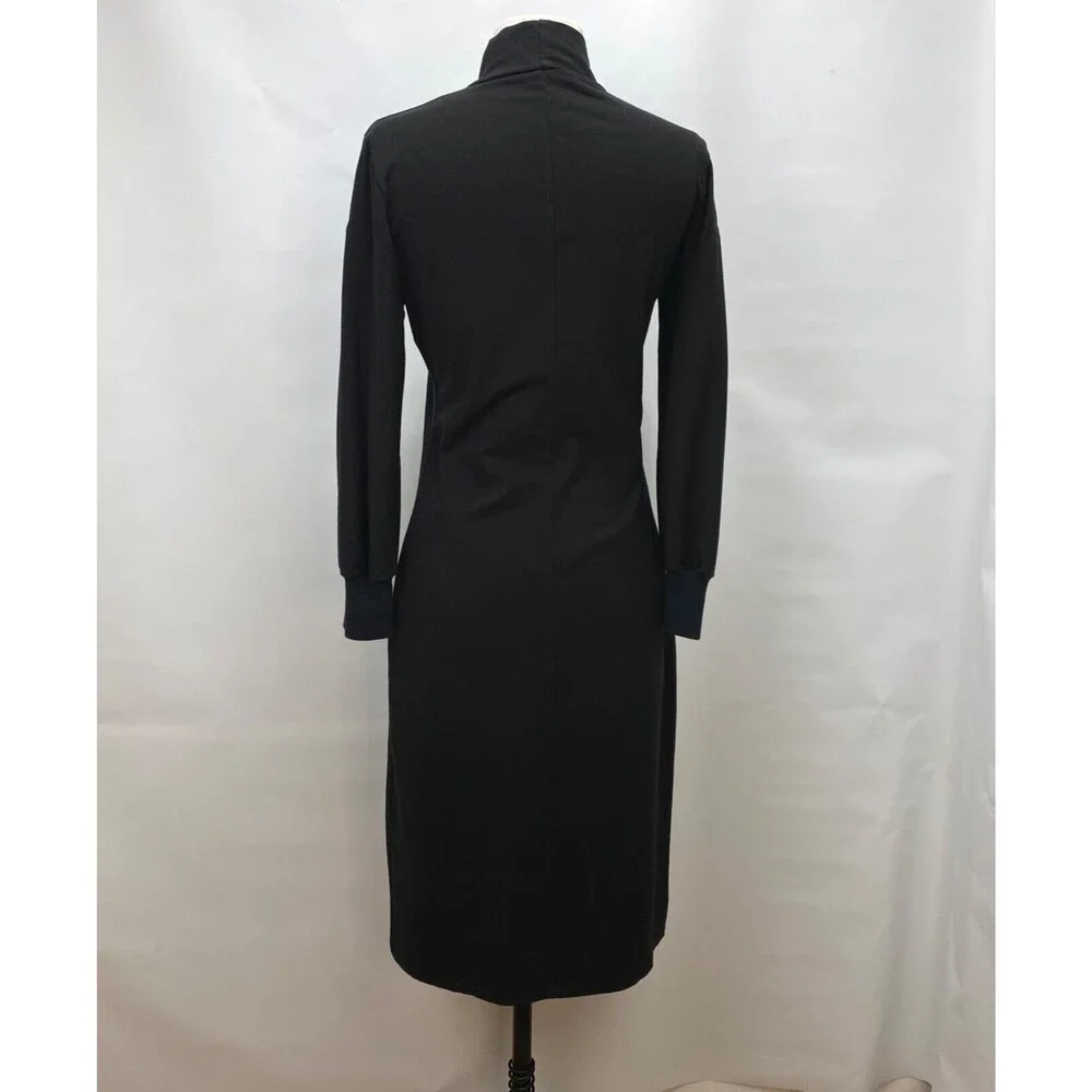 Blue Canoe Organic Black Dress Small Midi Knit Long Sleeves Mock Neck Career
